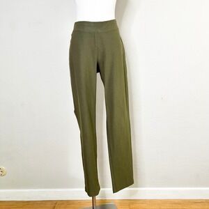 Eileen Fisher Green Washable Stretch Crepe Straight Leg Pants Pull On Size Small